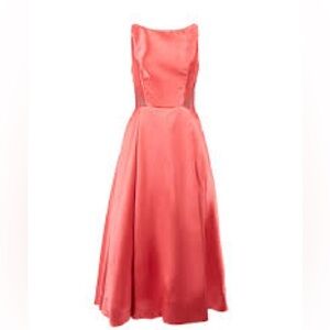 Monique Lhuillier Coral Sleeveless Lace Panel Gown